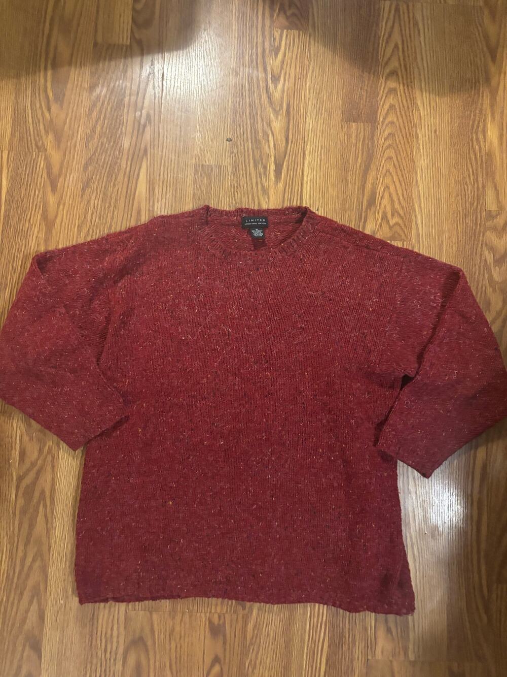 Vintage The Limited Red Wool Chunky Knit Grandpa Thick Woven Long-Sleeve Sweater